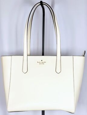 Kate Spade New York Large Tote Bag Cream Leather Work Tote Shoulder Bag NWOT